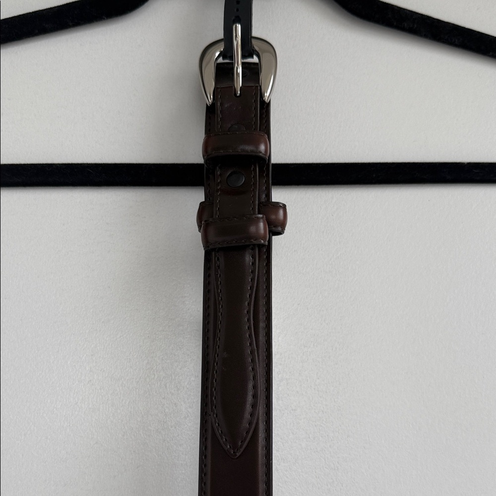 Leather Belt Chocolate Brown Silver Tone Buckle Western Size 34